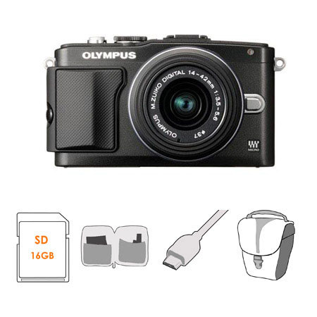 Olympus E-PL5 Mirrorless Digital Camera w/14-42mm Lens, Black, w/16GB Bundle