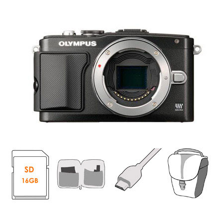 Olympus E-PL5 Camera Body, Black, Bundle w/16GB Card, Carry Case, & MORE
