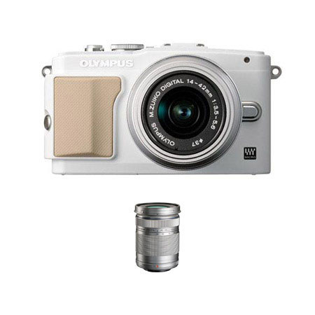 Olympus E-PL5 Digital Camera,White,14-42mm/3.5 II Slv,BUNDLE w/40-150mm/3.5 Lens