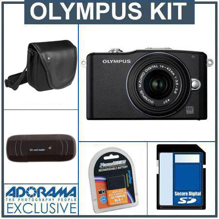 Olympus E-PM1 Digital Camera, Black w/M.Zuiko MSC ED 14-42mm II -BUNDLE-