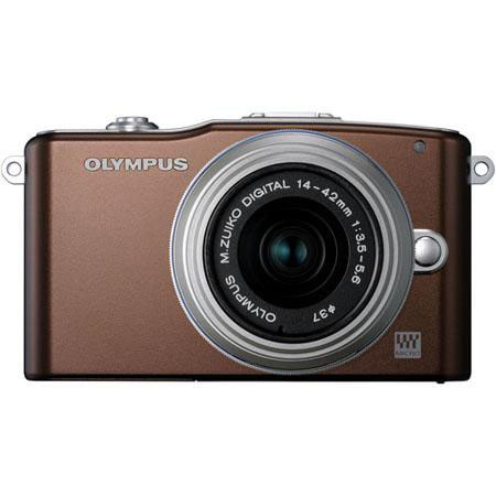 Olympus E-PM1 Camera Brown, 14-42mm II Lens Silver / 8GB Kit