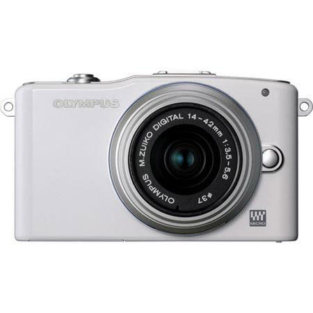 Olympus E-PM1 Camera White, 14-42mm II R Lens -BUNDLE w/8GB + #V206011WU000