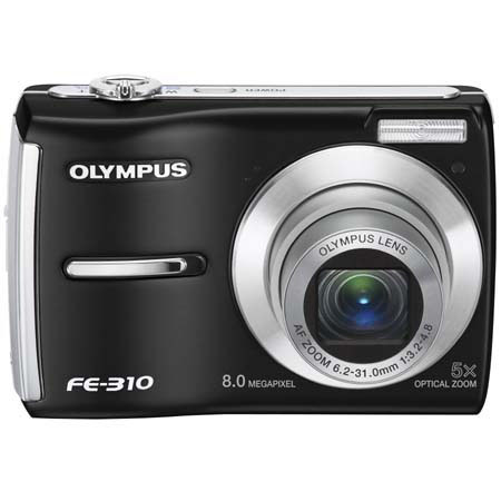 Olympus FE-310 Digital Camera, 8 Megapixel, 5x Optical Zoom, 4x Digital Zoom, 2.5" LCD Screen, Black