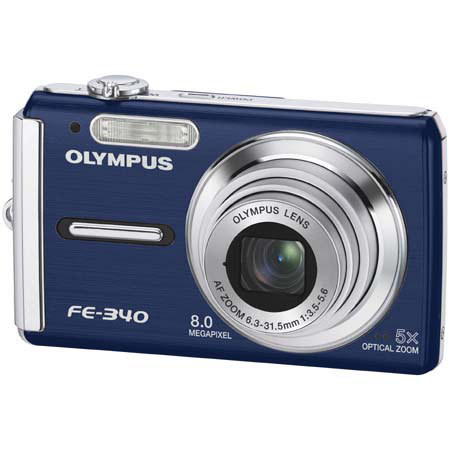 Olympus FE-340 Digital Camera, 8 Megapixel, 5x Optical Zoom, 4x Digital Zoom, 2.7" LCD Screen, Blue