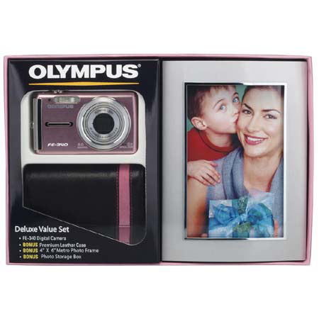 Olympus FE-340 Digital Camera, 8 Megapixel, 5x Optical Zoom, 4x Digital Zoom, 2.7" LCD Screen, Mother's Day Kit - Pink