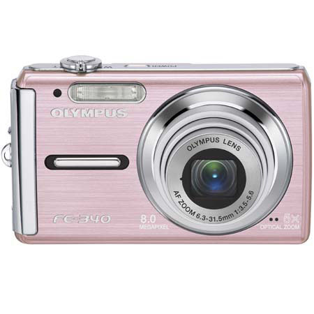 Olympus FE-340 Digital Camera, 8 Megapixel, 5x Optical Zoom, 4x Digital Zoom, 2.7" LCD Screen, Pink