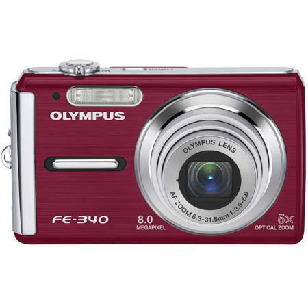 Olympus FE-340 Digital Red Camera Kit, with 2 GB xD Picture Memory Card, Camera Bag, Table Top Tripod, EZ Digital Photography Guide Card Spare LI- 42B Lithium-Ion Rechargeable Battery, Slinger Digital Memory Case(4), Professional Lens Cleaning Kit
