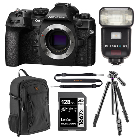 OM SYSTEM OM-1 Mk II Camera, w/On Camera Flash, 128GB Card, Flip-Zip ...