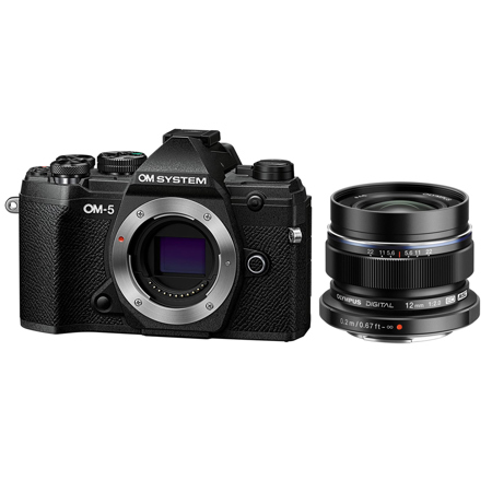 OM SYSTEM OM-5 Mirrorless Camera with M.Zuiko Digital ED 12mm f/2 Lens, Black
