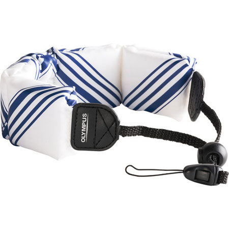 Olympus Floating Wrist Strap, White with Blue Stripes