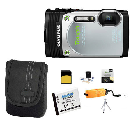 Olympus Stylus Tough TG-850 Dig Camera, WP Silver With Upgrade Accessory Bundle