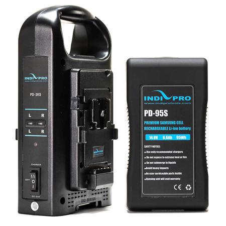 IndiPRO 95Wh Compact V-Mount Lithium-Ion Battery with Dual Battery Charger Kit