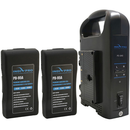IndiPRO Two 95Wh Compact Gold-Mount Lithium-Ion Batteries with Dual Battery Charger Kit