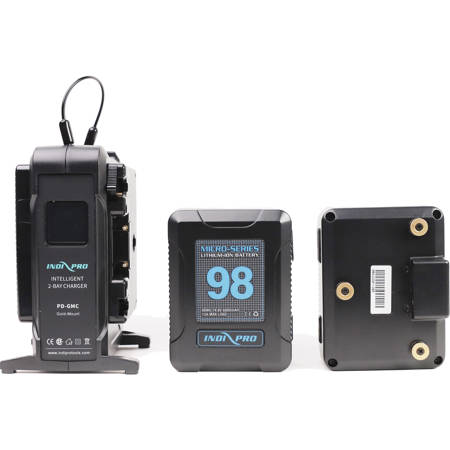 IndiPRO 2x Micro-Series 98Wh Gold Mount Li-Ion Battery and Dual Intelligent Charger Kit