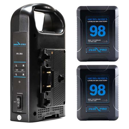 IndiPRO 2x Micro Li-Ion Gold-Mount Batteries, Bundle w/IndiPRO Dual Charger