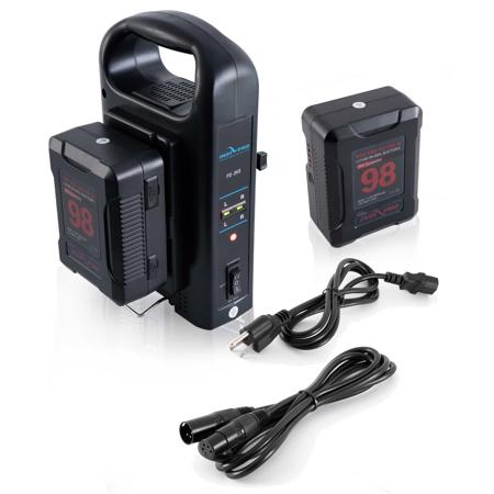 IndiPRO 2x Micro 98Wh V-Mount Li-Ion Batteries, Dual V-Mount Battery Charger Kit