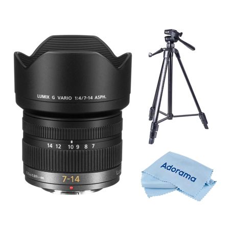 Panasonic LUMIX G Vario 7-14mm f/4 Aspherical Lens for Micro Four Thirds, Bundle with Vanguard Vesta 203AGH Al Tripod, Cleaning Cloth