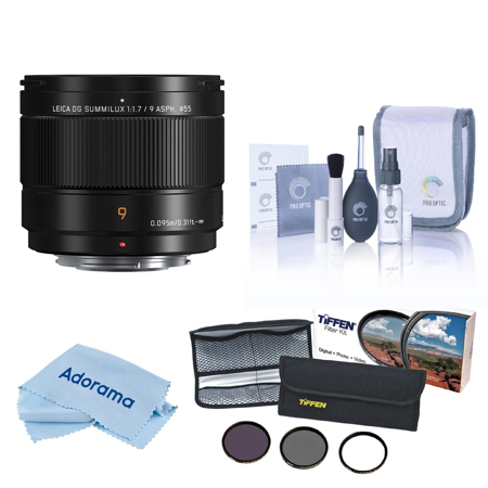 Panasonic LUMIX G Leica DG Summilux 9mm f/1.7 Aspherical Lens for Micro Four Thirds, Bundle with 55mm Essentials Filter Kit, Cleaning Kit and Cleaning Cloth