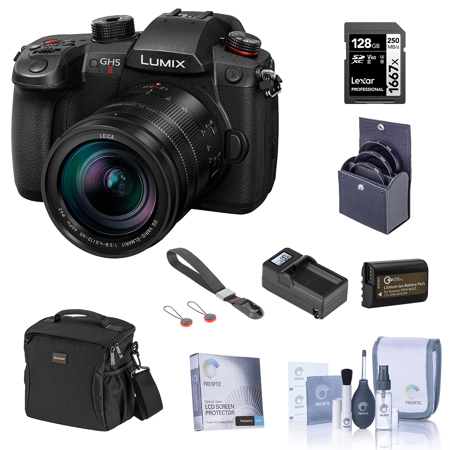 Panasonic LUMIX GH5II Mirrorless Camera with Leica 12-60mm f/2.8-4.0 Lens Bundle with 128GB SD Card, Bag, Extra Battery, Charger, Wrist Strap, Filter Kit and Accessories