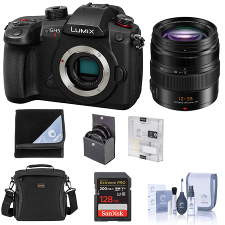 Panasonic LUMIX GH5II Mirrorless Camera with LUMIX G X Leica DG Vario-Elmarit 12-35mm f/2.8 Lens, 128GB SDXC Memory Card, 58mm Filter Kit and Bag