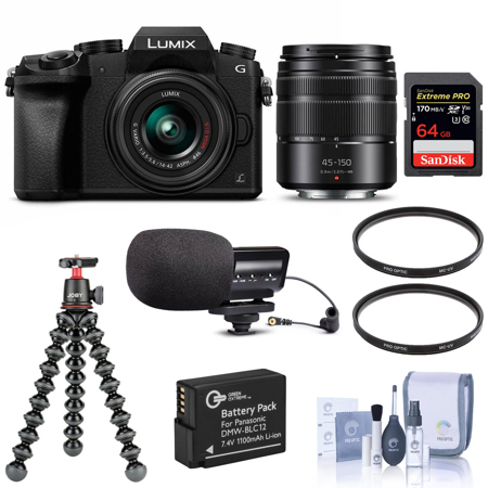 Panasonic DMC-G7 Mirrorless with 14-42mm & 45-150mm Lens Black W/Accessory Kit