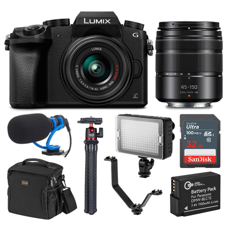 Panasonic LUMIX DMC-G7 Camera with 14-42mm & 45-150mm Lens, with Essentials Kit