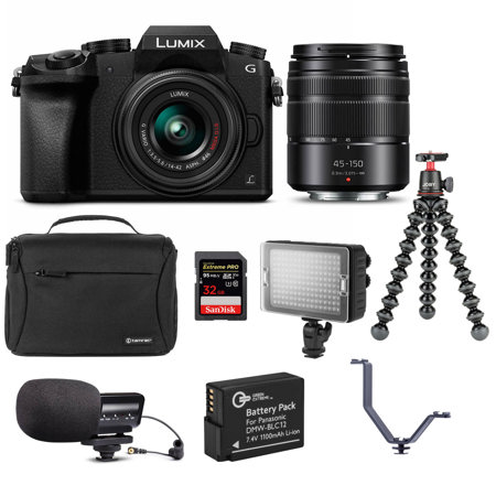 Panasonic Lumix DMC-G7 Mirorless Camera w/Vario 14-42mm, 45-150mm Lens W/vlogger