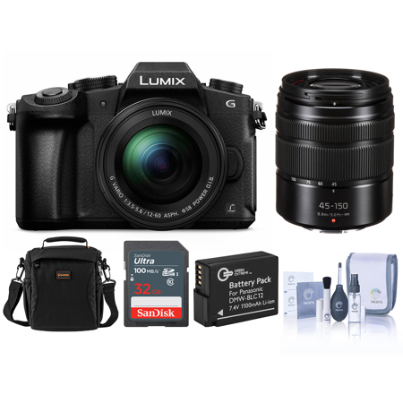 Panasonic LUMIX DMC-G85 Mirrorless Camera with 12-60mm f/3.5-5.6 Lens, Bundle with 45-150mm f/4.0-5.6 Lens, Black, 32GB UHS-I SDHC Memory Card, Shoulder Bag, DMW-BLC12 Li-Ion Battery, Cleaning Kit