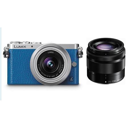 Panasonic Lumix DMC-GM1 Mirrorless Digital Camera (Blue) with 12-32mm Lens  (Silver), - Bundle With Lumix G Vario 35-100mm f/4.0-5.6 OIS Micro 4/3