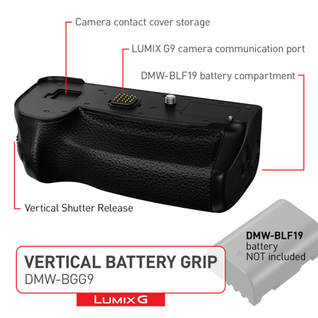 Panasonic DMW-BGG9 LUMIX G9 Vertical Battery Grip, with Shutter Release & Focus Point Control Joystick