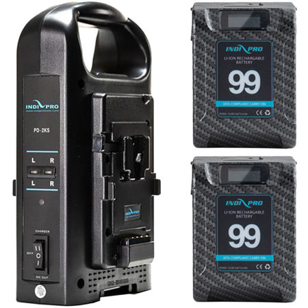 IndiPRO 2x Micro Alpha V-Mount Li-Ion Batteries, Charger Kit, Carbon Fiber
