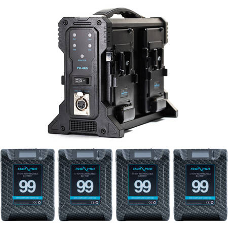 IndiPRO 4x Micro Alpha 99Wh V-Mount Li-Ion Batteries & Charger Kit, Carbon Fiber