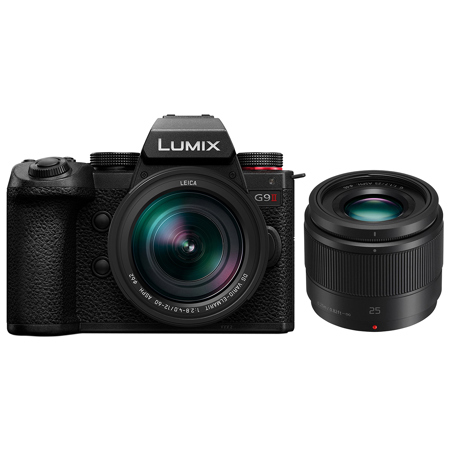 Panasonic LUMIX G9II Mirrorless Camera with LUMIX G Leica DG Vario-Elmarit 12-60mm f/2.8-4 Lens and 25mm f/1.7 Lens