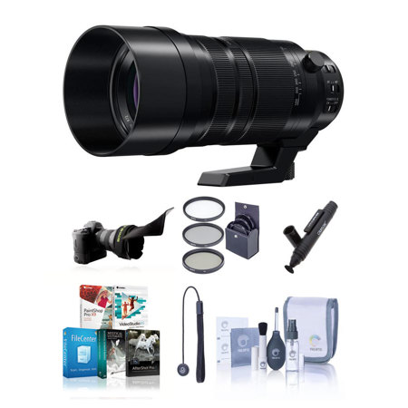 Panasonic LUMIX G Leica DG Vario-Elmar 100-400mm f/4-6.3 Aspherical Lens for Micro Four Thirds, Bundle with 72mm Filter Kit, Lens Shade, Cleaning Kit, Lens Cleaner, Lens Cap Tether, Software Kit