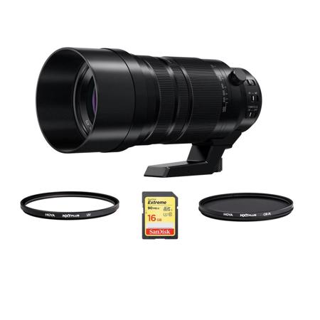 Panasonic Lumix G Leica DG Vario-Elmar 100-400mm f/4-6.3 Aspherical Lens for Micro Four Thirds, Bundle with Hoya 72mm UV+CPL Filter Kit, 32GB SDHC Card, Cleaning Cloth
