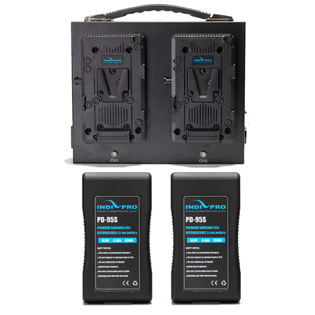 IndiPRO 2x 95Wh V-Mount Li-Ion Battery and Dual Fusion V-Mount Charger Kit