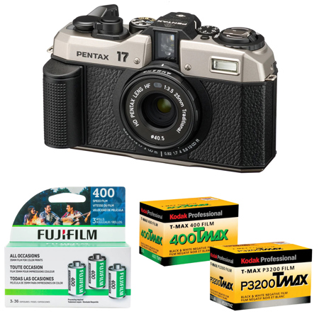 Pentax 17 Film Camera, Dark Silver Bundle with Film Pack