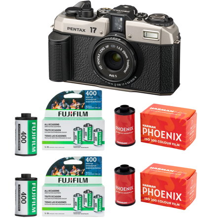 Pentax 17 Film Camera, Dark Silver, Bundle with Film Pack