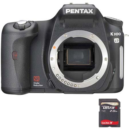 Pentax K100D Digital SLR Camera, with SanDisk 2 GB, 60x Speed Ultra II Secure Digital (SD) Memory Card
