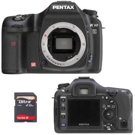 Pentax K10D Digital SLR Camera, with SanDisk 2 GB, 60x Speed Ultra II Secure Digital (SD) Memory Card