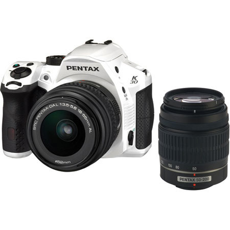 Pentax K-30 Digital SLR Camera with 18-55 DA Lens and - 50-200 DA Lens, White