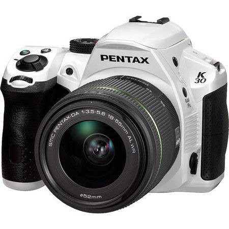Pentax K30 DSLR Camera w/DA 18-55mm WR Lens, White -BUNDLE- + $75 Gift Card