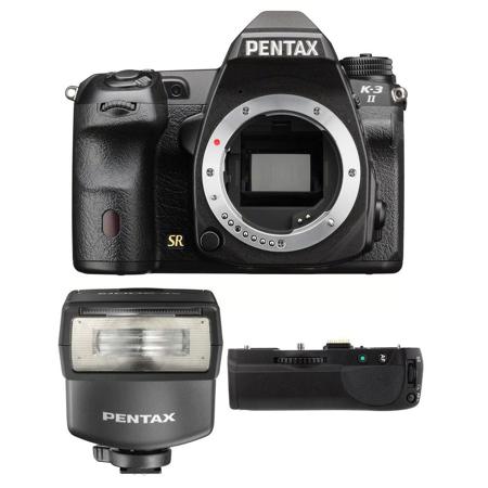 Pentax K-3 II DSLR Camera Body W/AF-200FG Shoe Mount Flash/D-BG5 Battery Grip