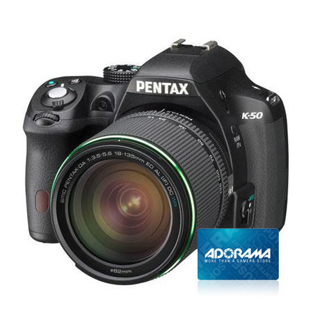 Pentax K50 DSLR Camera w/DA 18-135 WR Lens, Black, Bundle w/$50 Gift Certificate