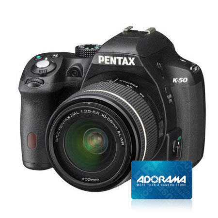 Pentax K50 DSLR Camera w/DA L 18-55mm WR Lens,Bk,Bundle w/$50.00 Gift Certifcate