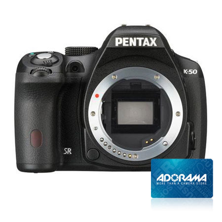 Pentax K-50 Digial SLR Camera Body, Black, Bundle w/Adorama $50 Gift Certificate