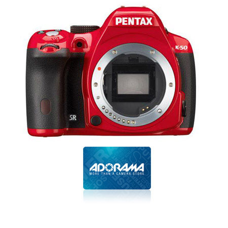 Pentax K50 DSLR Camera Body Only, Red - Bundle w/Adorama $50.00 Gift Certificate