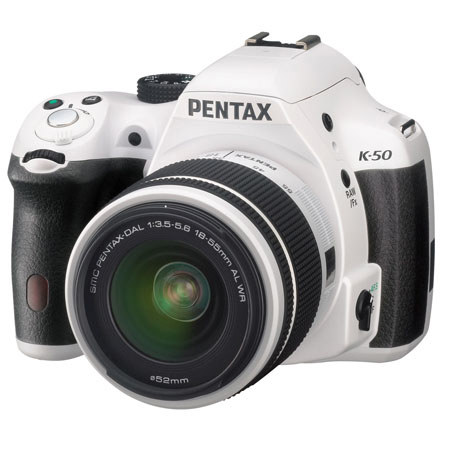 Pentax K-50 DSLR Camera with DA L 18-55mm WR Lens - White
