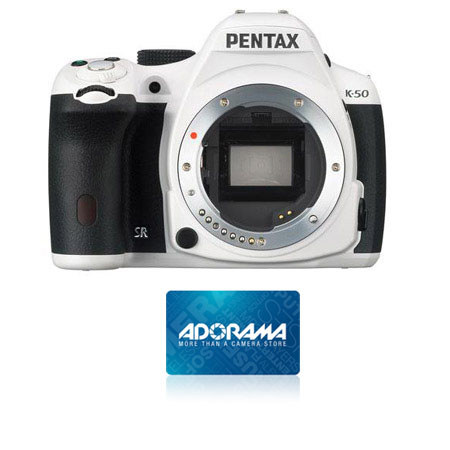 Pentax K50 DSLR Camera Body Only, White,Bundle w/Adorama $50.00 Gift Certificate