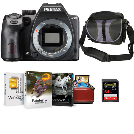 Pentax K-70 DSLR Body, Black with Mac Editing Software & Accessories